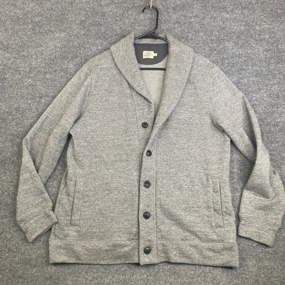 Faherty Brand Mens Shawl Collar Cardigan Sweater Grey Heather L MKS2301-MGM